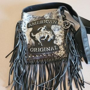 Raviani Black American Original Fringe Leather Crossbody Purse